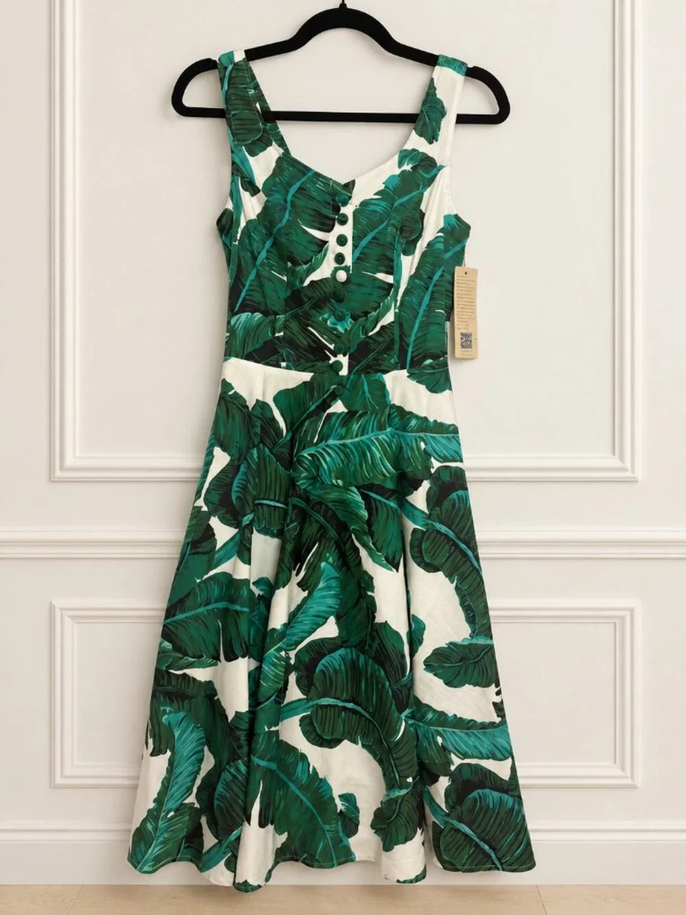 NWT Belle Poque Tropical Leaf Fit & Flare Midi Dress Size S